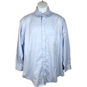 Tasso Elba Regular Fit Dress Shirt Men Large Blue Long Sleeve Button Up Non Iron